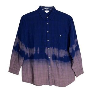 BP‎ Shirt Mens Medium Blue Purple Dip Dye Plaid Flannel Button Up Hippie Casual
